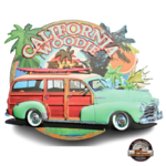 plaque tôle embossée california woodie voiture bois américaine