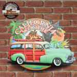 plaque vintage embossée california woodie