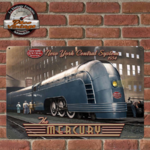 plaque tole train américain mercury 20x30