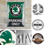 plaque métal skoda parking only en relief 30x40cm