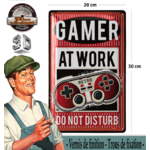 plaque rétro gamer at work rouge