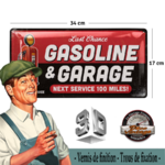 plaque vintage last chance gasoline & garage en relief