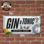 plaque métal gin tonic rétro 60s 34x17 cm