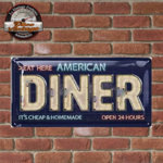 plaque métal american diner rétro 34x17 cm