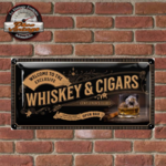 plaque métal whisky and cigars rétro 34x17 cm