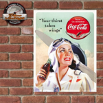 plaque tôle coca-cola pin up aviateur
