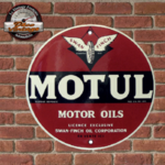 plaque publicitaire émaillée huile motul ronde vintage