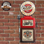 plaque vintage bombée pompe a essence motorcycle station 79cm