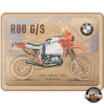plaque métal relief mbw moto paris dakar nostalgic art 15x20 cm