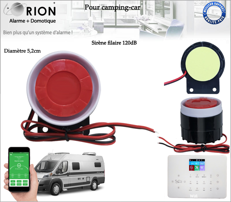 Mini sirène filaire 120 dB pour camping-car