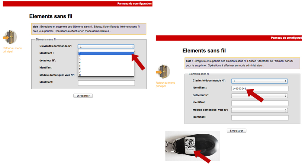 enregistrement de elements sans fil
