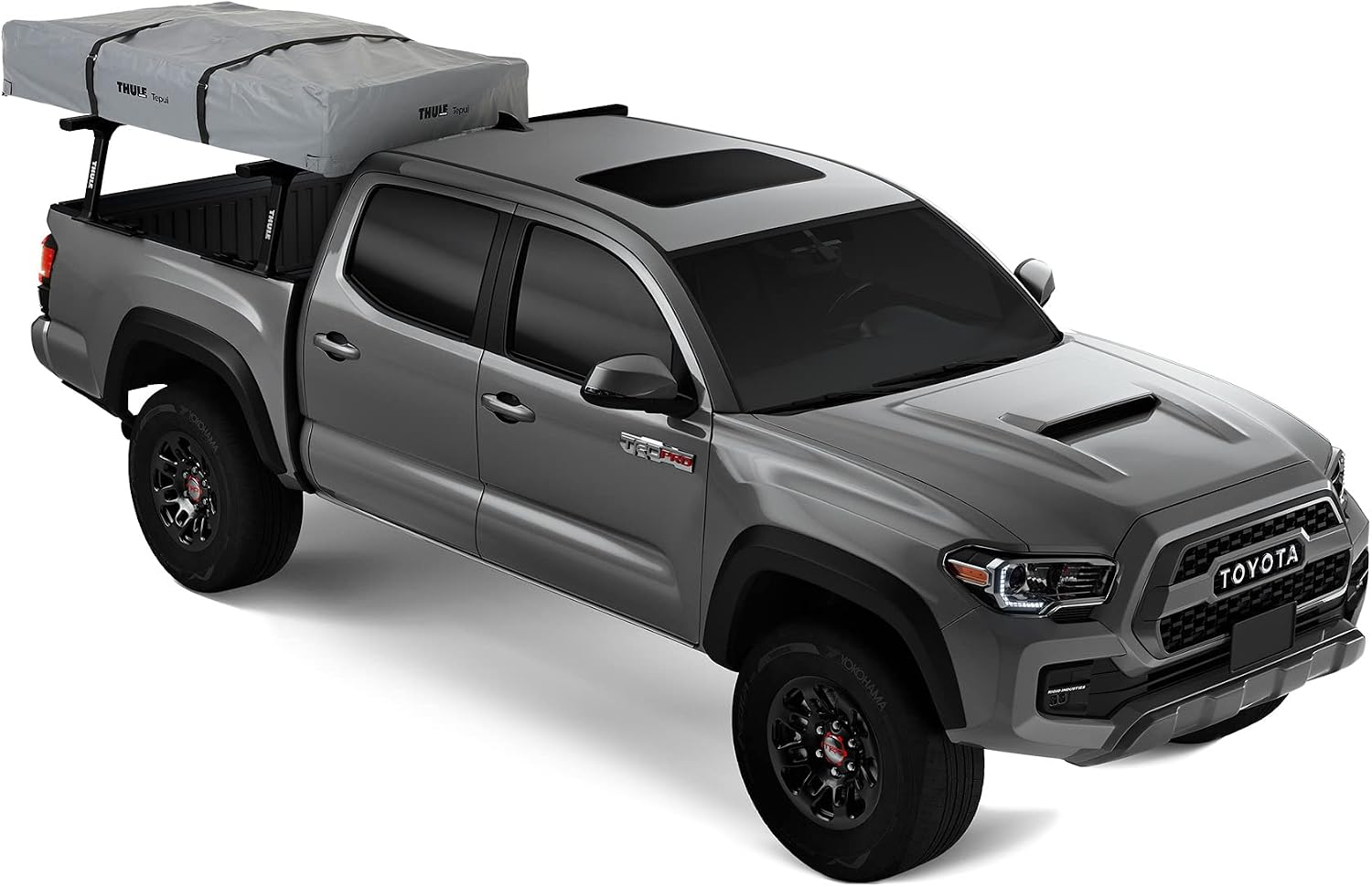 Thule Tepui Autana repliée sous sa housse, sur une galerie au-dessus de la benne d’un pick-up