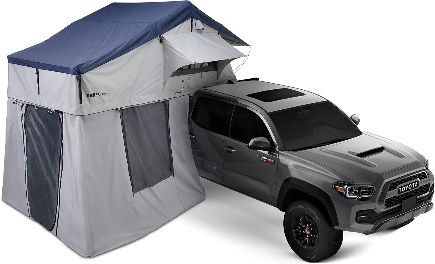 Thule Tepui Autana ouverte avec son annexe, vue de trois quarts sur un pick-up