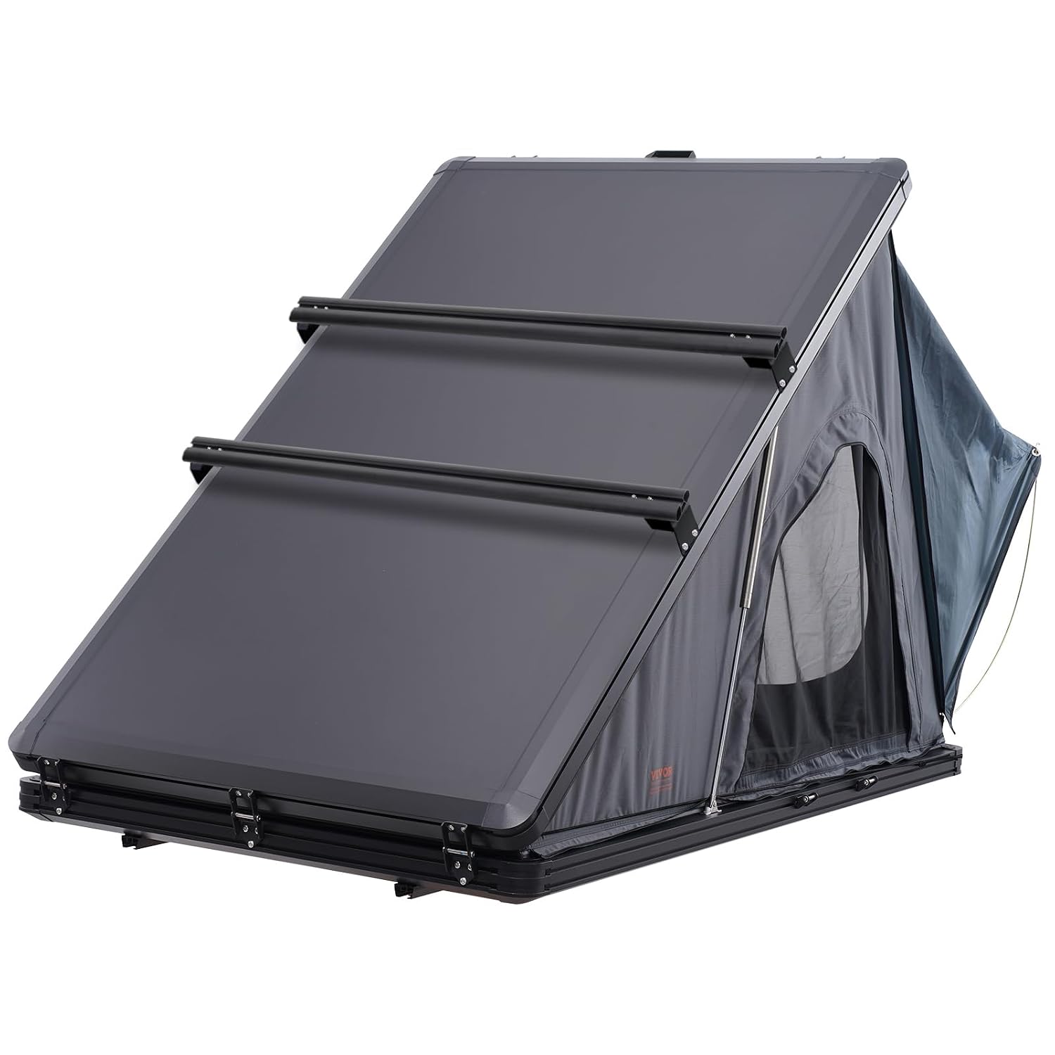 Coque en aluminium de la tente VEVOR fermée, avec deux barres sur le dessus