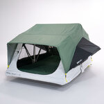 Tente de toit MH500 ouverte sur fond blanc, double toit vert et matelas