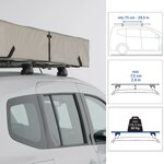 Exigences de barres de toit pour la 500 4P : 75 cm entre les barres, charge de 80 kg