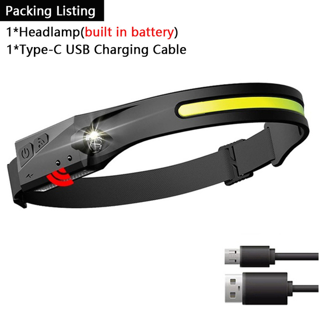 F Packing)Lampe Frontale à Induction LED COB, Rechargeable par USB
