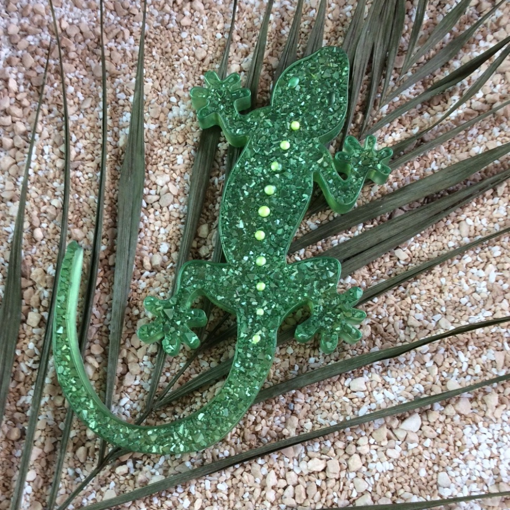 Gecko en résine époxy effet diamant