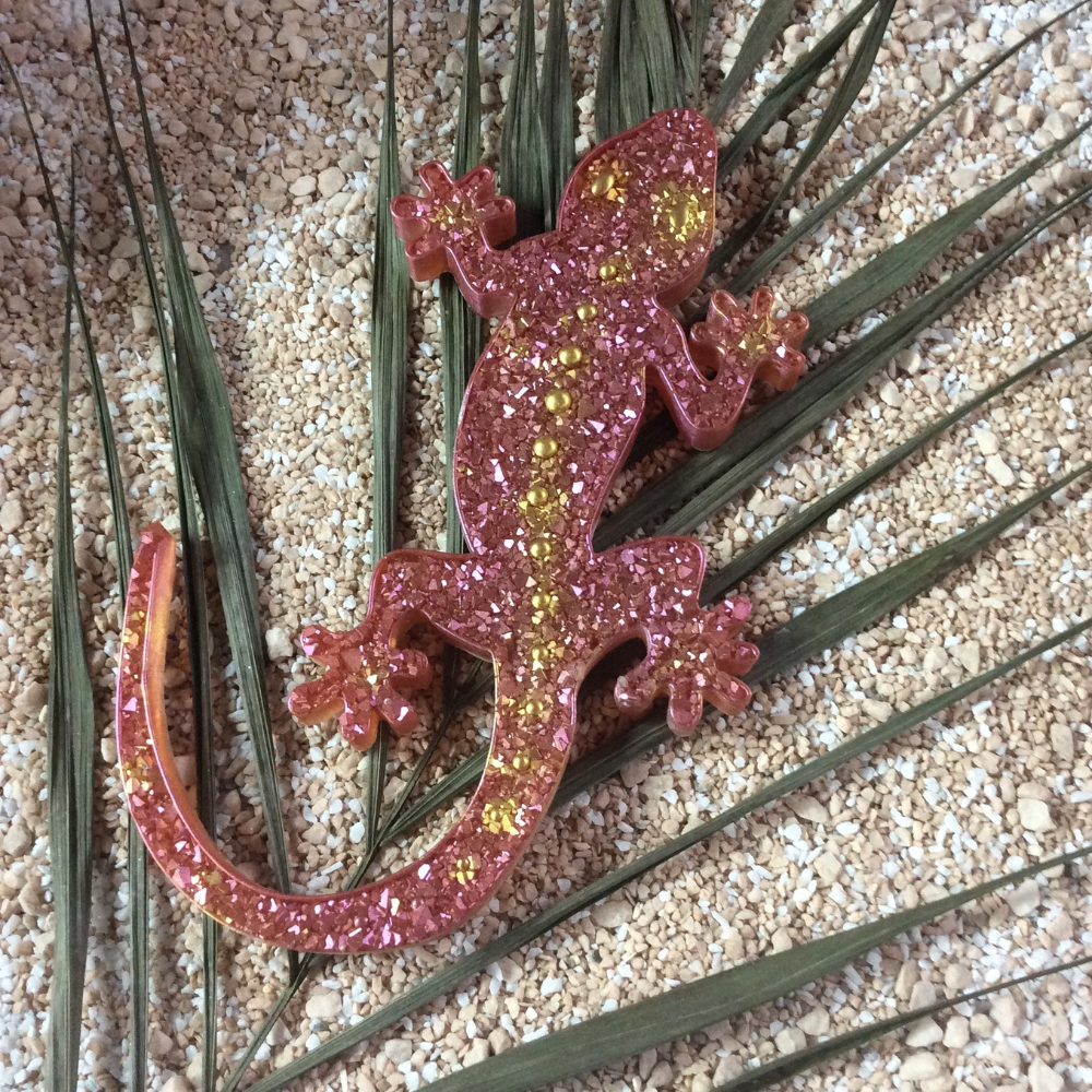 Gecko en résine effet diamant