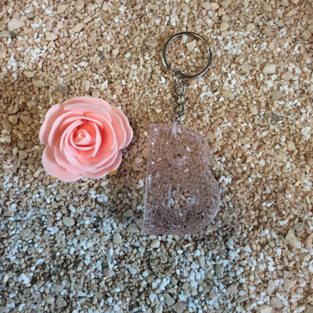 Porte-clés Lettre Initiale Mignon, Porte-clés Alphabet Rose En Résine