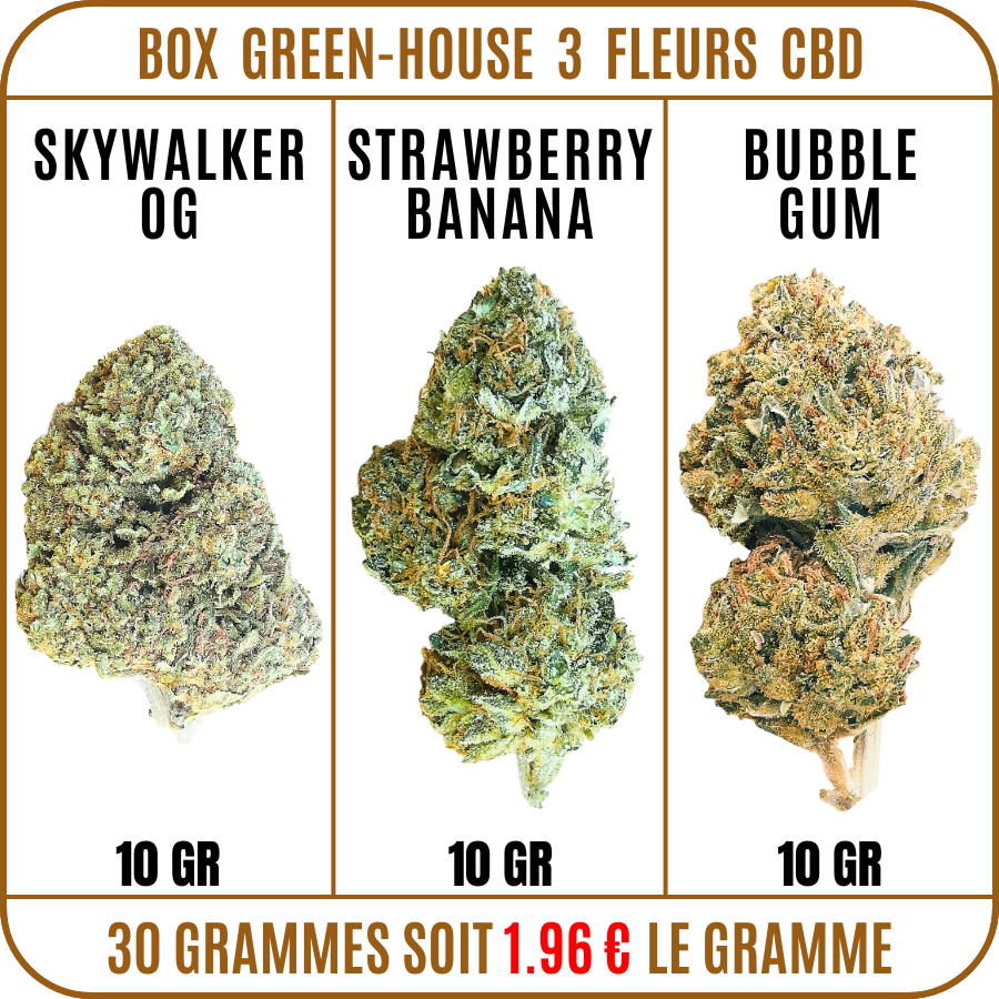 box greenhouse fleur cbd - fleur cbd pas cher - skywalker og cbd - strawberry banana cbd - bubble gum cbd - cbd pas cher
