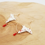 Créoles origami colombes et pompons rouge blanc
