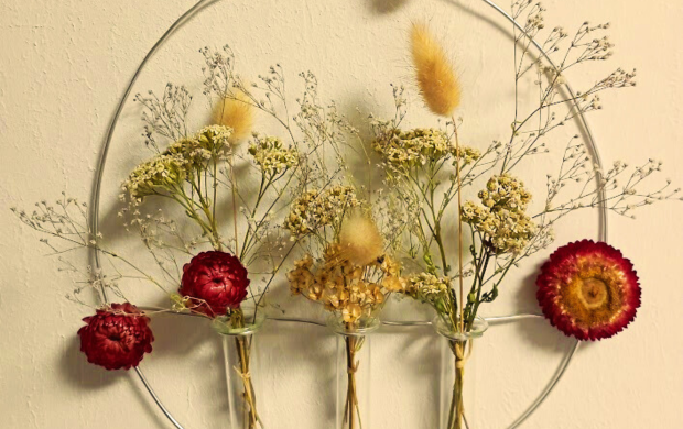 composition murale fleurs sechees francaises