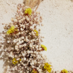 Couronne fleurs séchées jaune et blanc avec tambour à broderie Fée florale