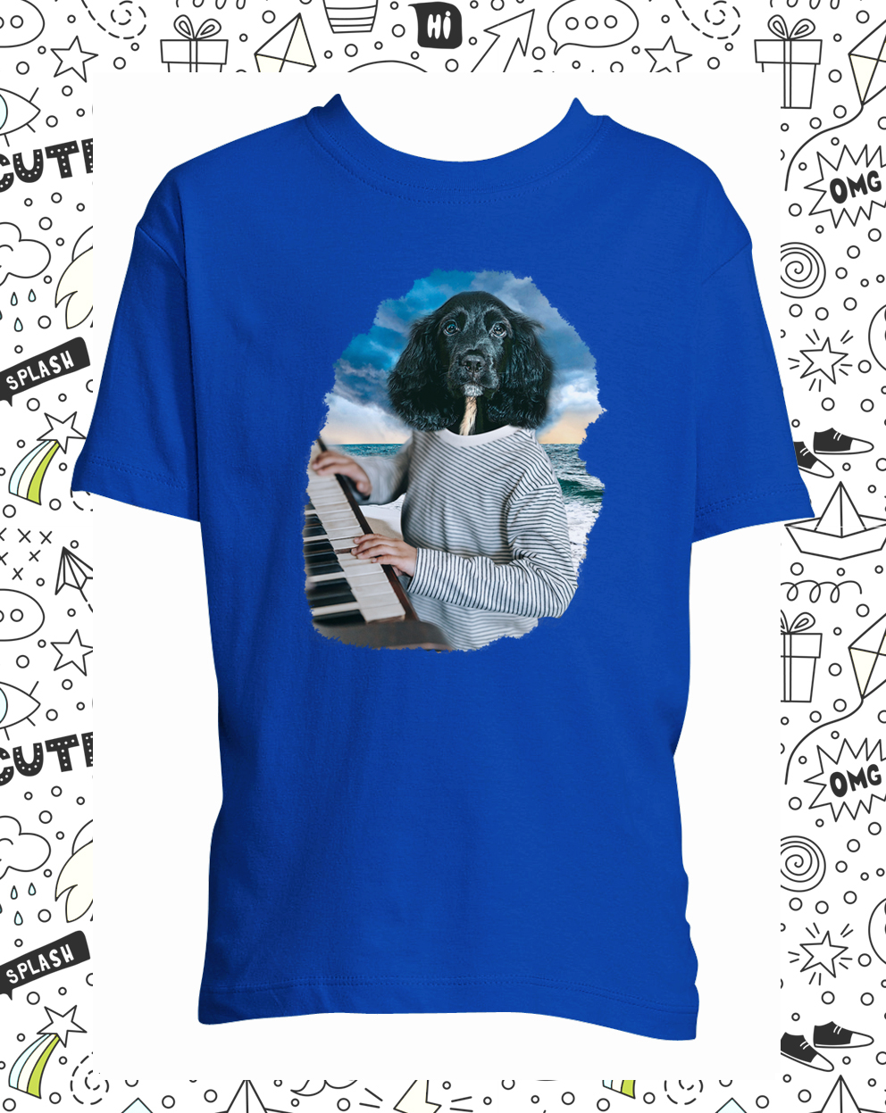 t-shirt piano bleu roy enfant
