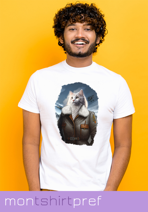 t-shirt homme chat aviatrice