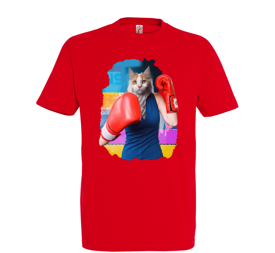 t-shirt rouge chat boxeuse
