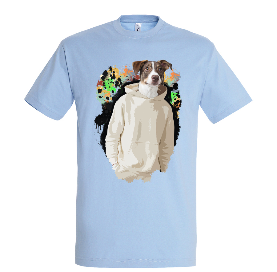 t-shirt chien dripping - homme  bleu ciel