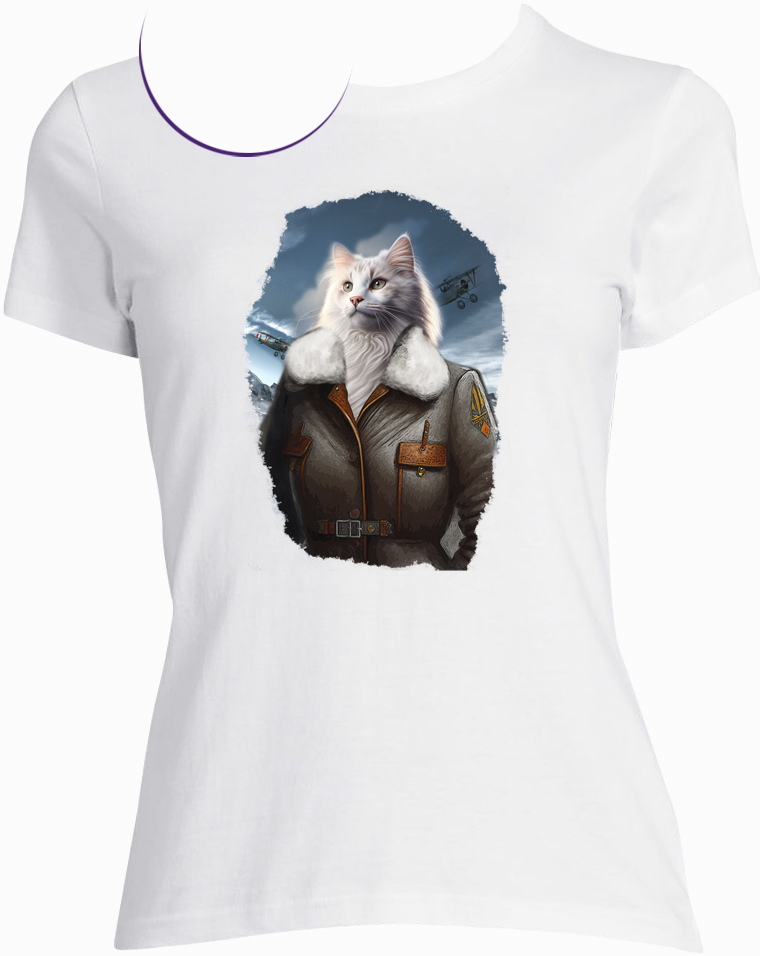 t-shirt chat aviatrice blanc femme