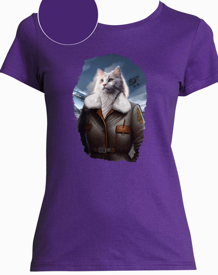 t-shirt chat aviatrice violet femme