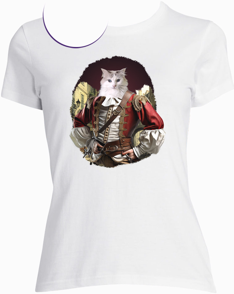 t-shirt chat mousquetaire blanc femme