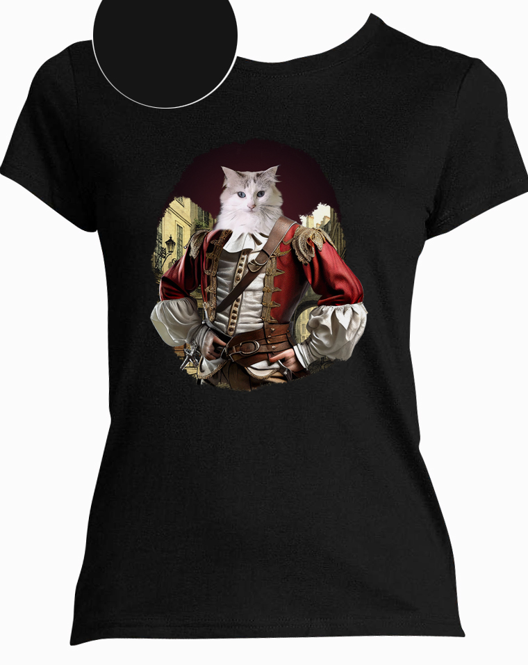 t-shirt chat mousquetaire noir  femme