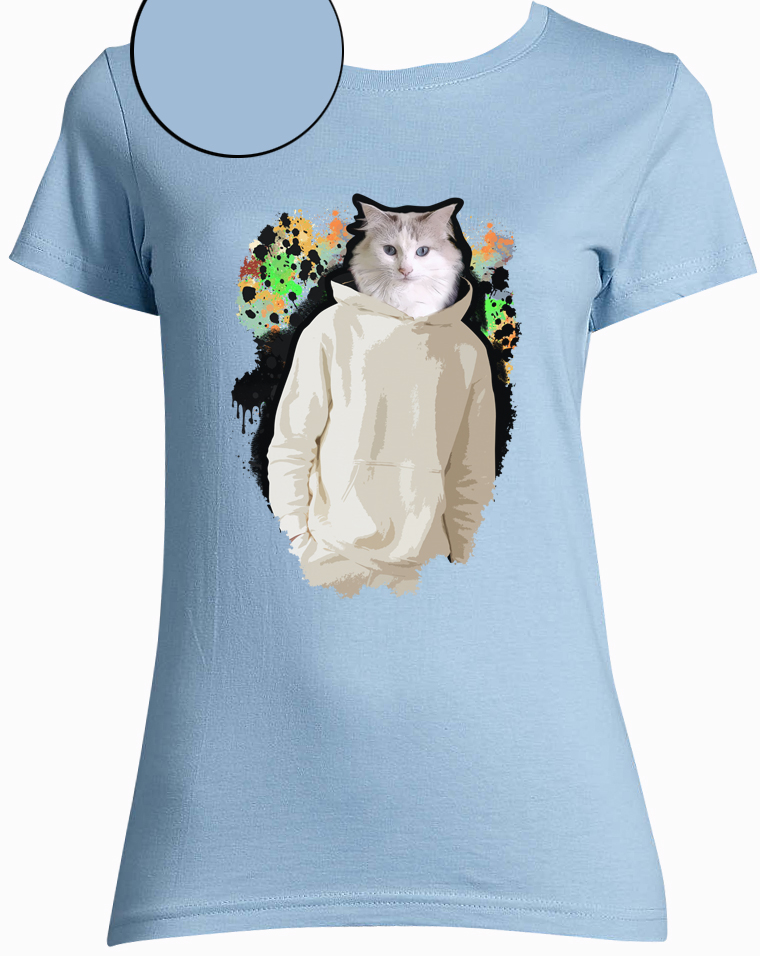 t-shirt dripping chat bleu ciel