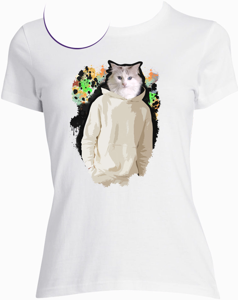 t-shirt dripping chat blanc femme