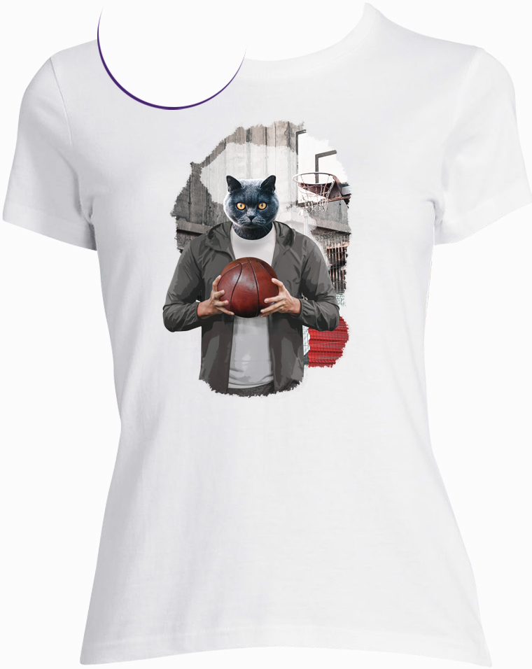 t-shirt chat basket blanc femme