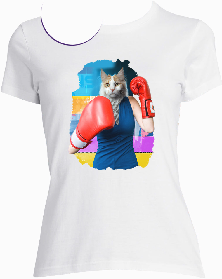 t-shirt chat boxeuse blanc femme