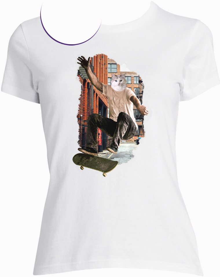 t-shirt chat skate blanc femme