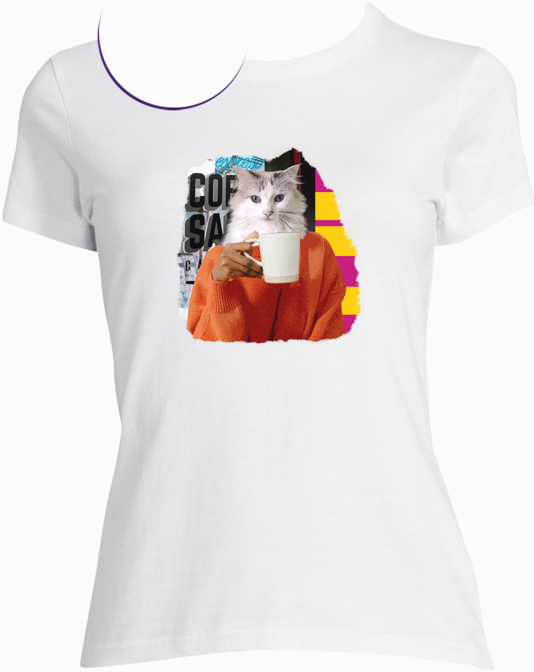 t-shirt chat cafe blanc femme