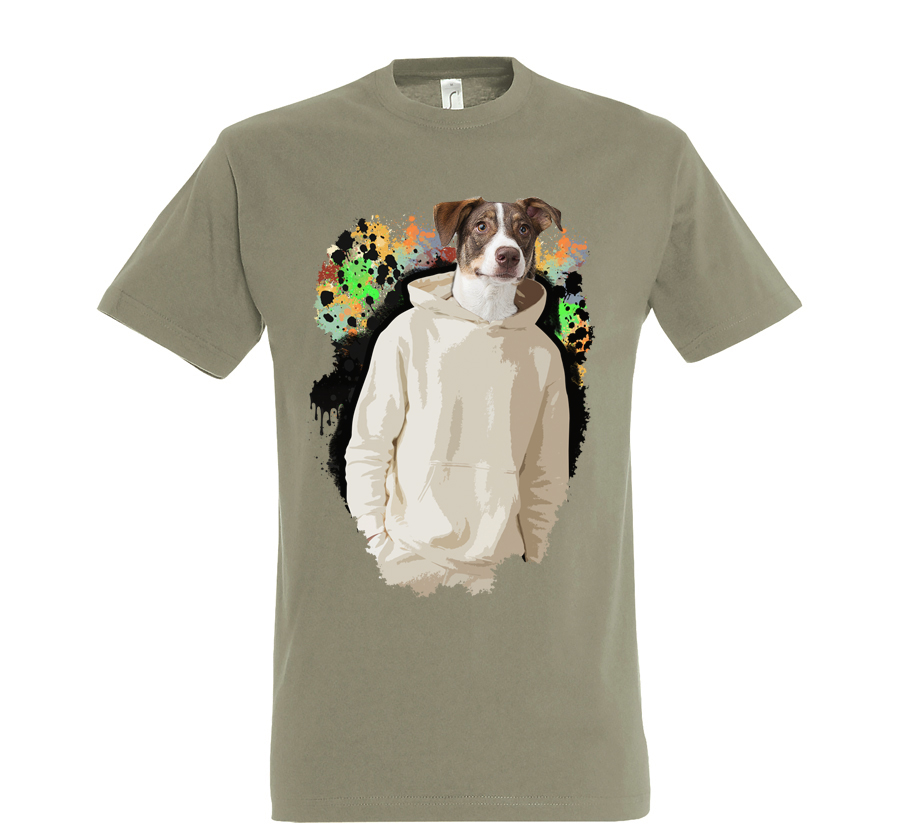 t-shirt chien dripping - homme kaki