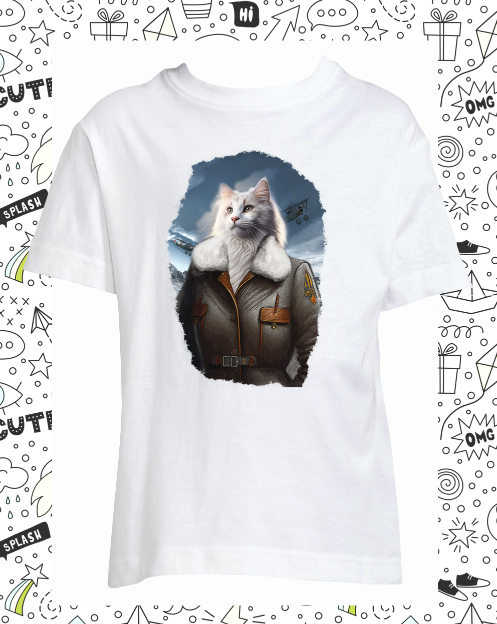 T-shirt aviatrice chat blanc enfant