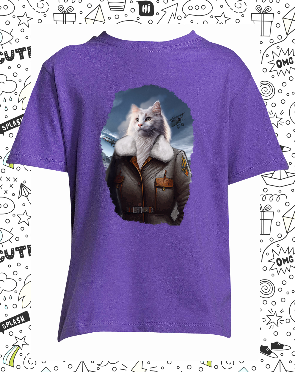 T-shirt aviatrice chat violet enfant