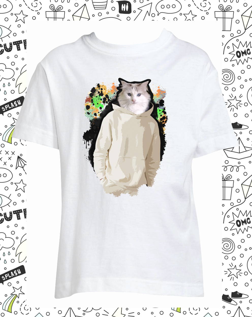 t-shirt chat dripping blanc enfant
