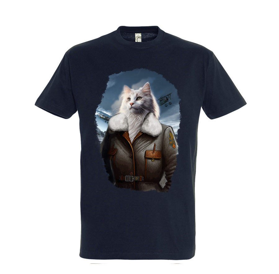 t-shirt chat aviatrice - homme bleu marine