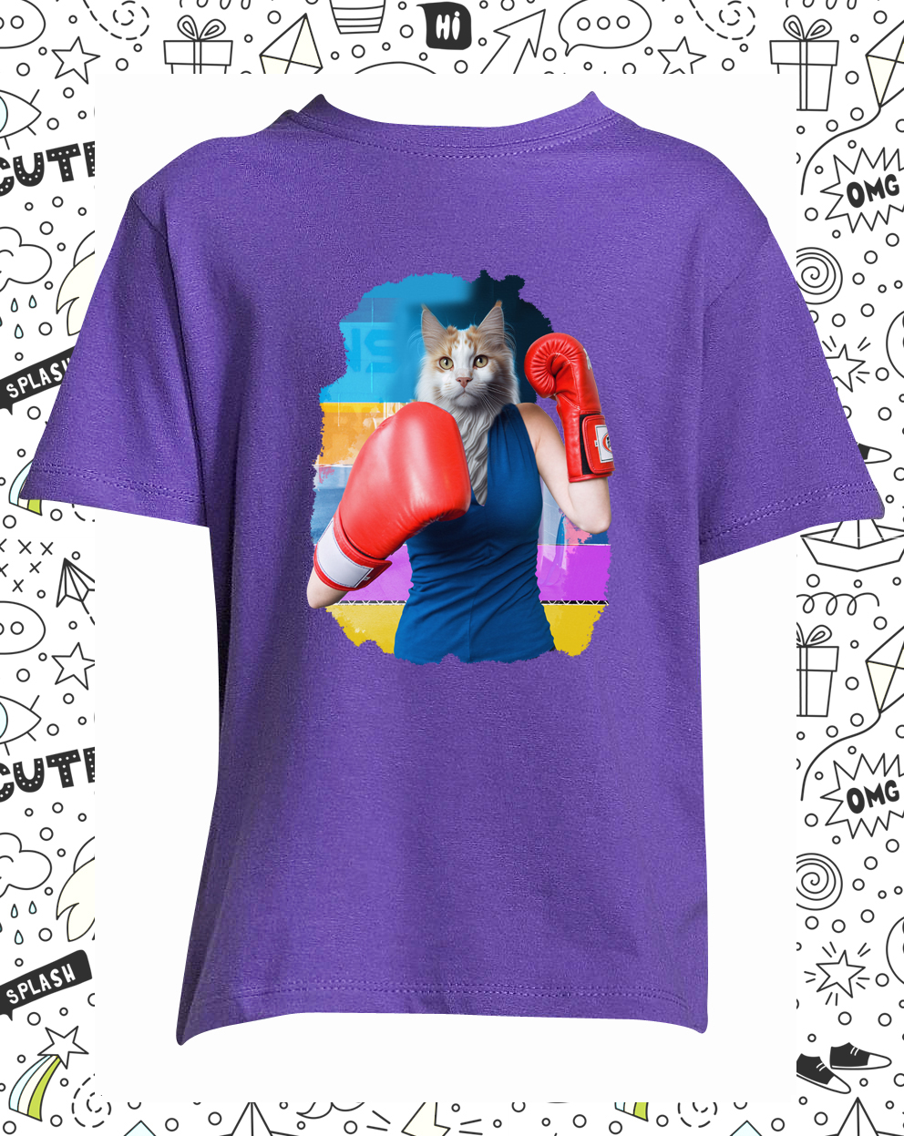 t-shirt chat boxeuse violet enfant