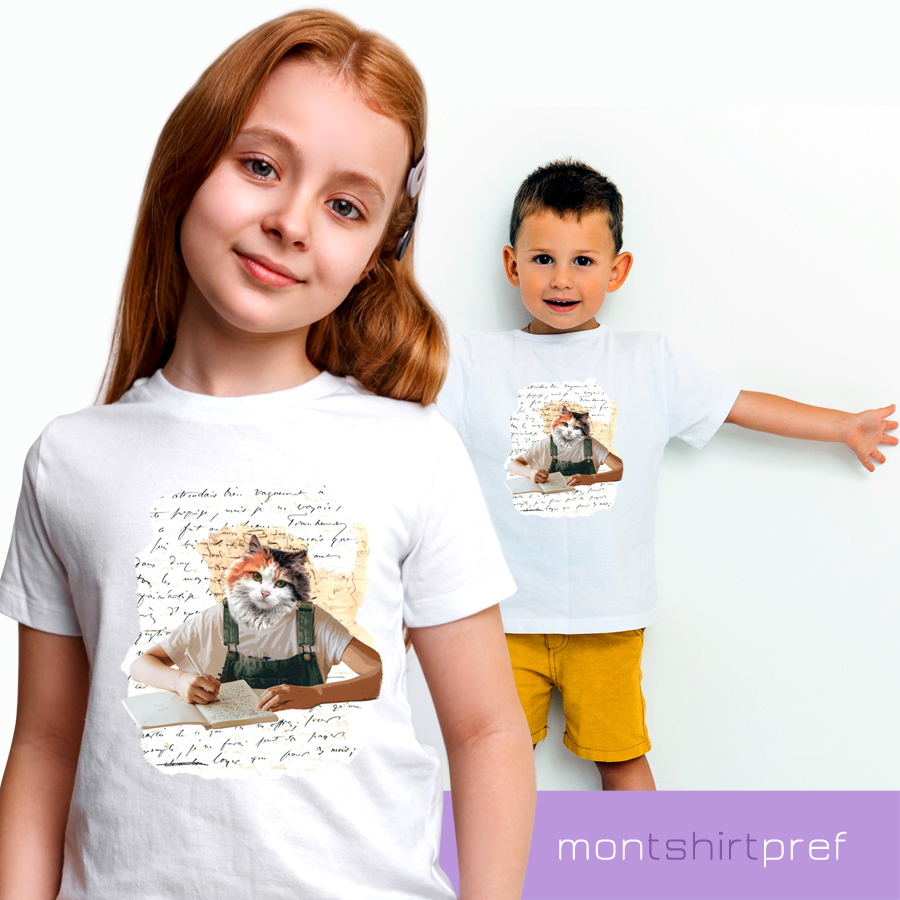 t-shirt chat calligraphie enfant