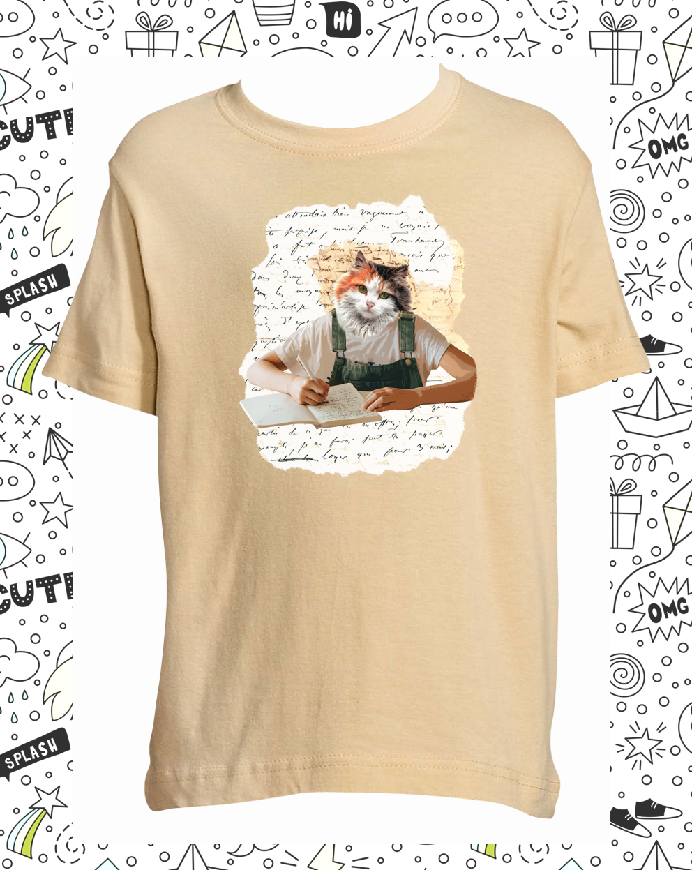 t-shirt chat calligraphie sable enfant